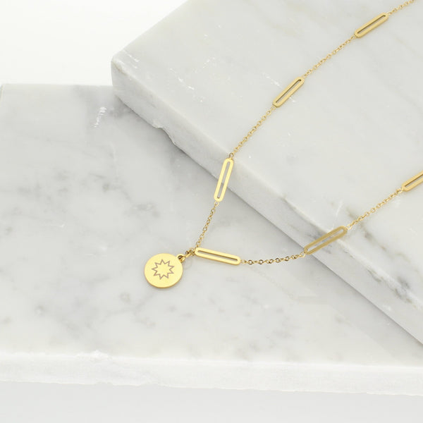 Bahai jewelry necklace ringstone symbol 9-pointed star gold stainless steel
