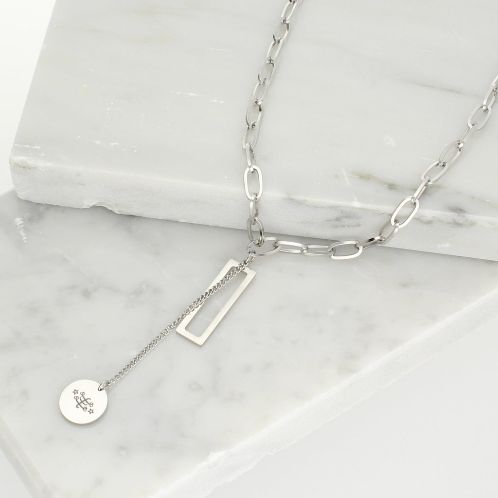 Bahai necklace 9-pointed star ringstone symbol stainless steel silver