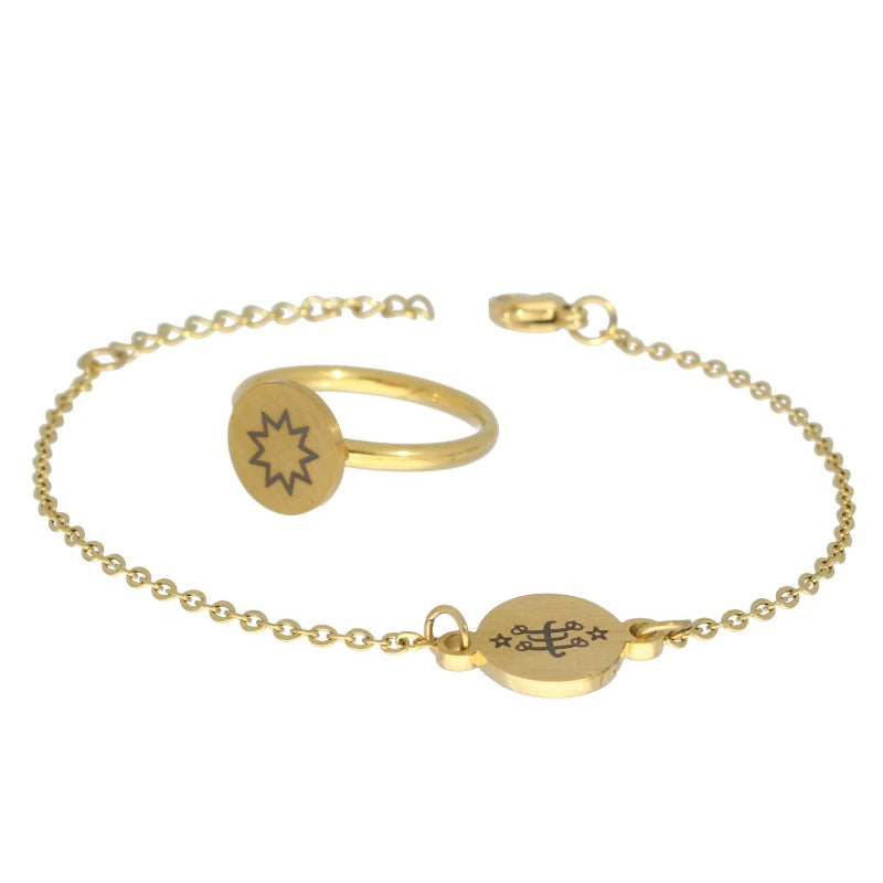 Classic round disc pendant and ring gold - Maconi Jewelry