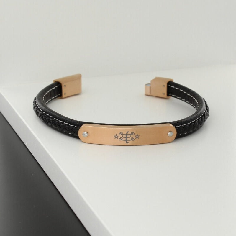 Sportive Leather Bracelet Metal Rosegold Open