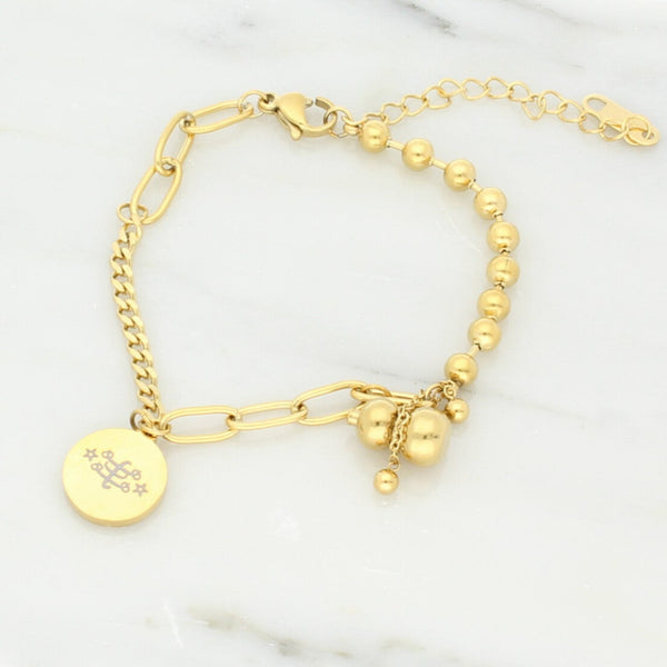 Bahai Jewelry Maconi jewelry Dignity round plate bracelet with decorative chain gold greatest name