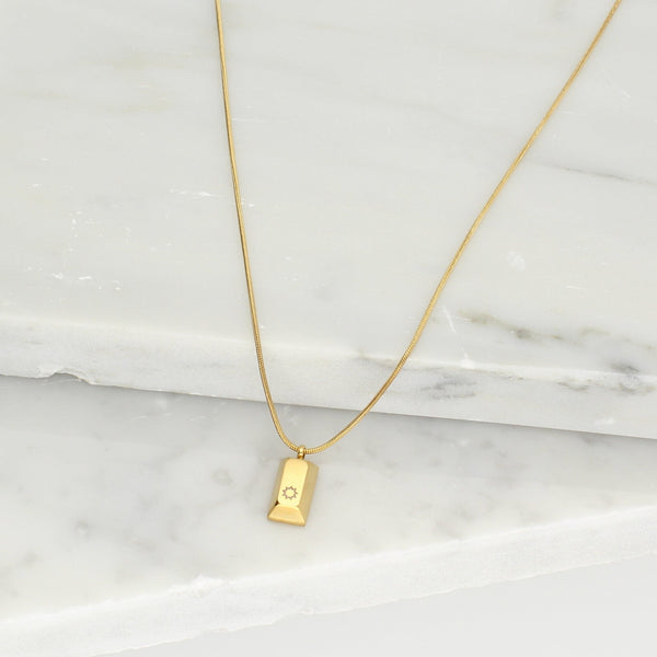 Bahai Jewelry Maconi Jewelry Justice rectangle pendant necklace gold star