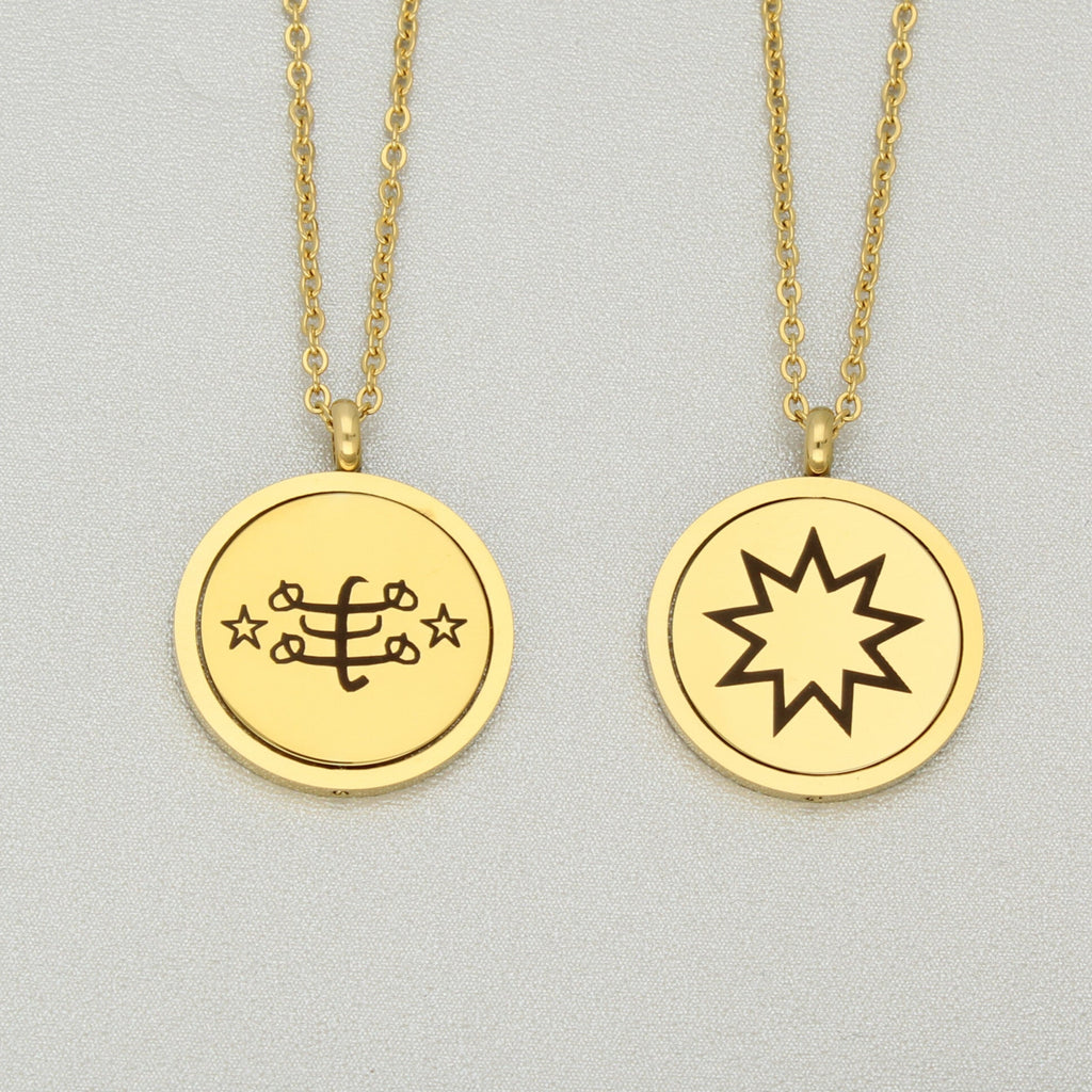 Justice_#Bahai_necklace_#ringstone_symbol_#greatest_name_#9-pointed_star_#Bahai_jewelry_stainless_steel_gold