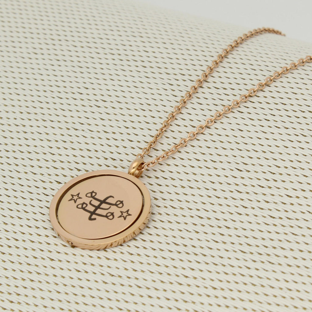 Justice-#Bahai_necklace_#ringstone_symbol_#greatest_name_#9-pointed_star_#Bahai_jewelry_stainless_steel_rose gold