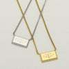 Silver and gold minimal rectangle necklaces with engraved Ringstone Symbol by Maconi Jewelry