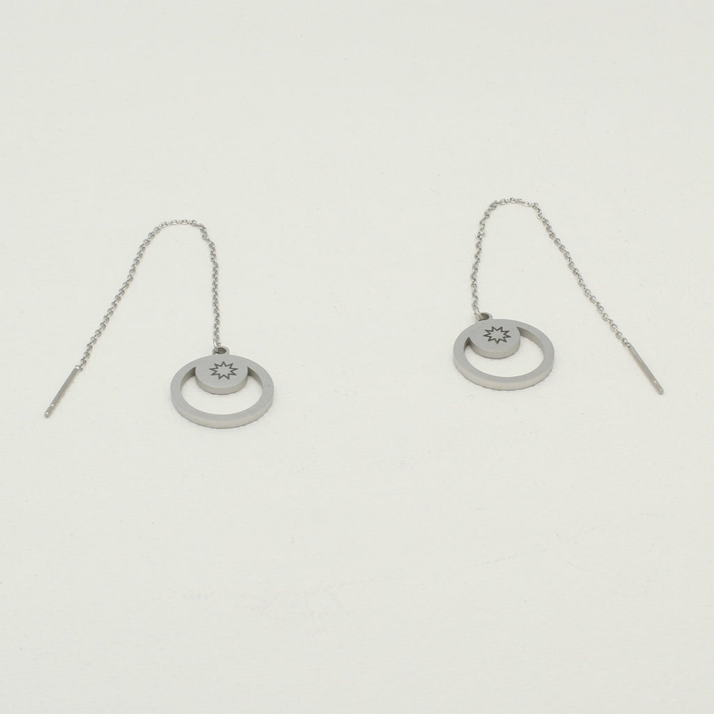 Minimal silver chain earrings with engraved 9-pointed star pendant by Maconi Jewelry