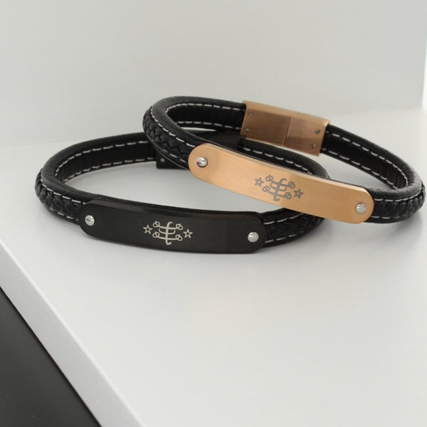Sportive Leather Bracelet Metal Plate