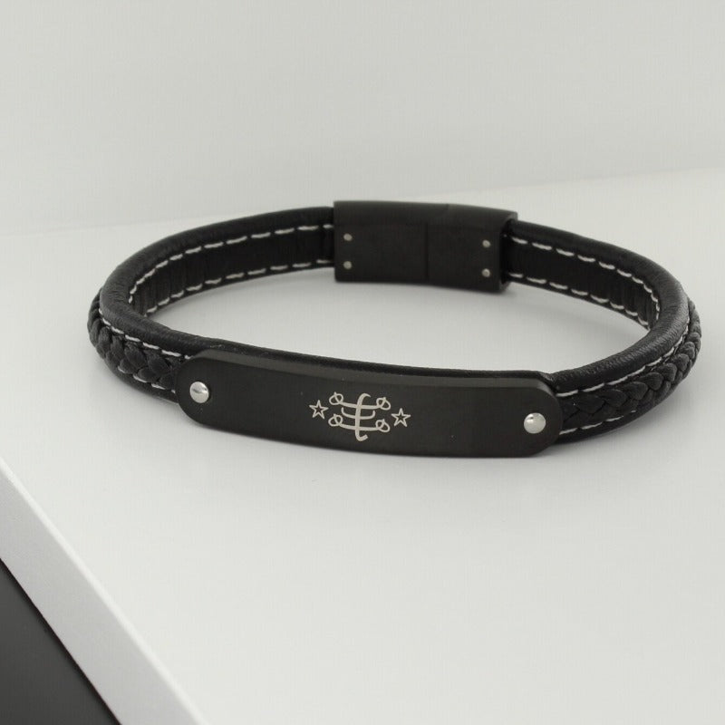 Sportive Leather Bracelet Metal Black